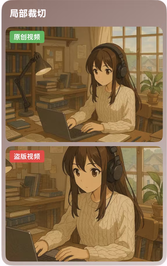 局部裁切后的原创视频和盗版视频对比